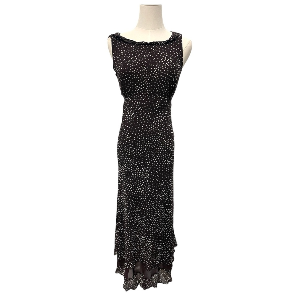 Vintage Y2K 90s Cynthia‎ Howie 100% Silk Chocolate Brown Polka Dot Maxi Dress